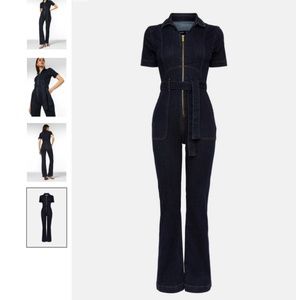 Karen Millen Indigo Flared Belted Denim Jumpsuit